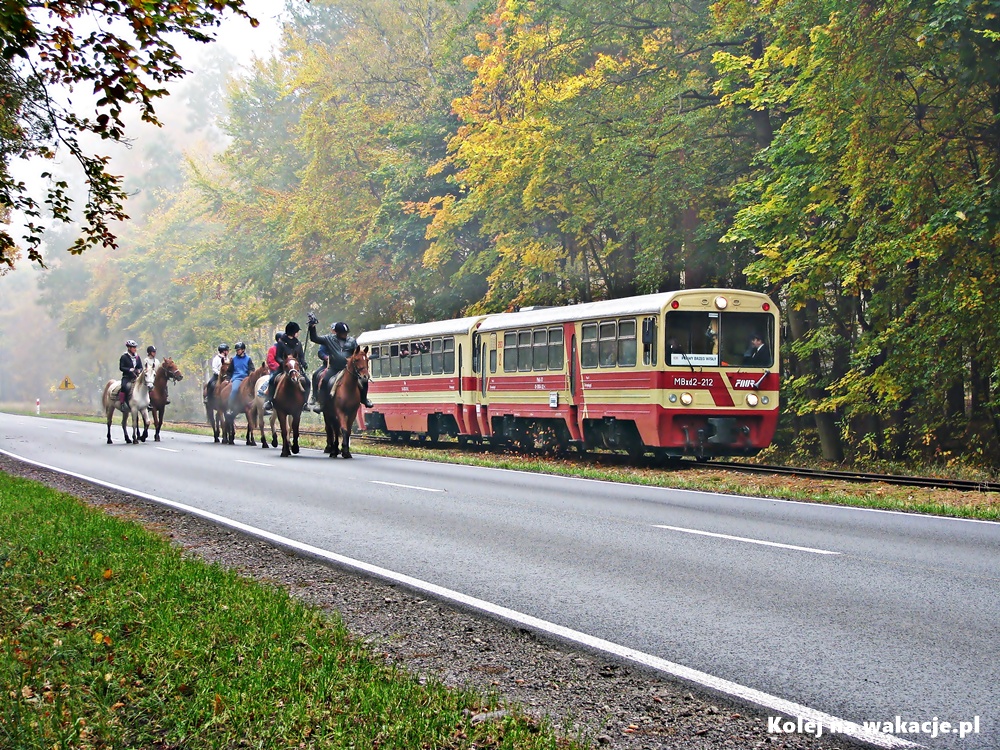 Mglista jesień na wąskotorowym szlaku w Junoszynie.