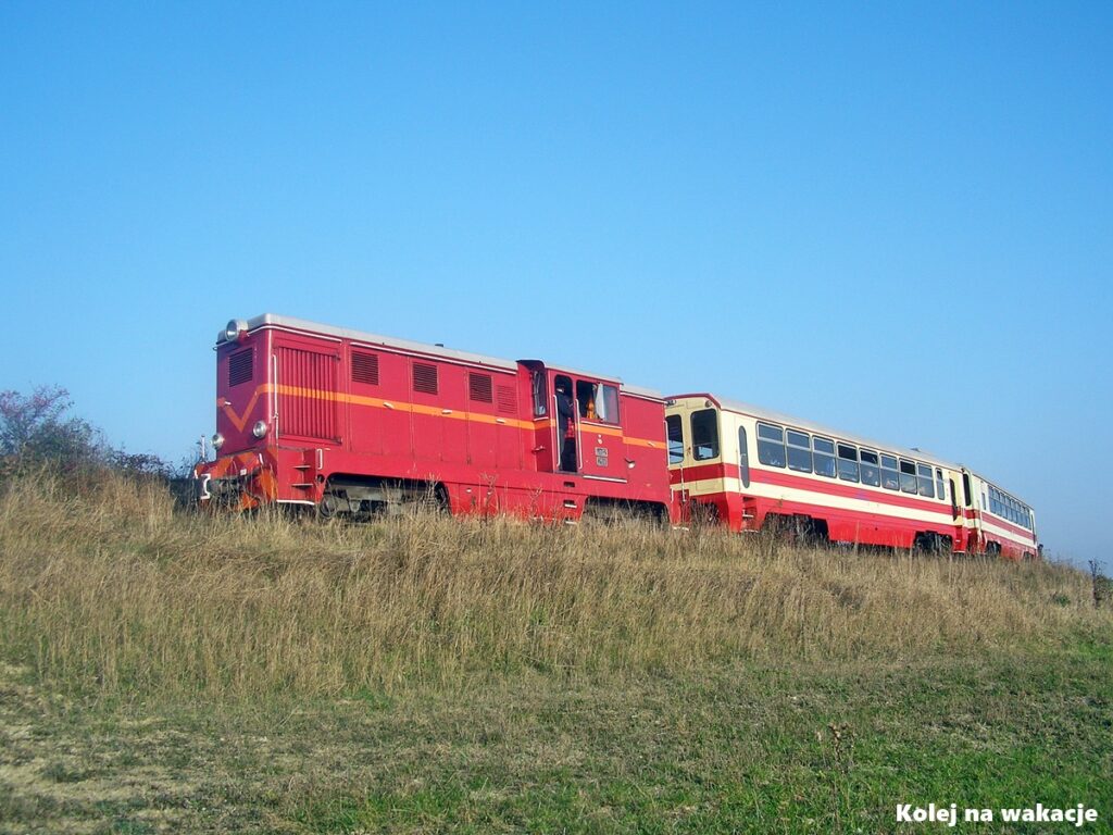 Świętokrzyska Kolej Wąskotorowa - pociąg wąskotorowy na szlaku przez Ponidzie